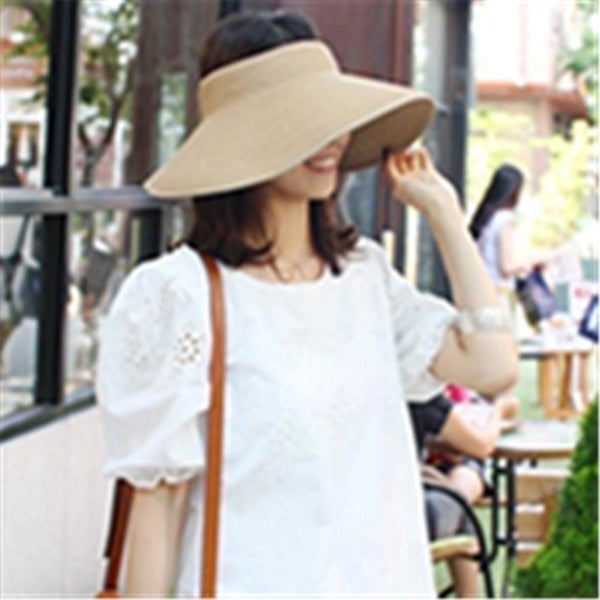 Summer Fashion Sunshade Empty Top Folding Big Brim Straw Hat