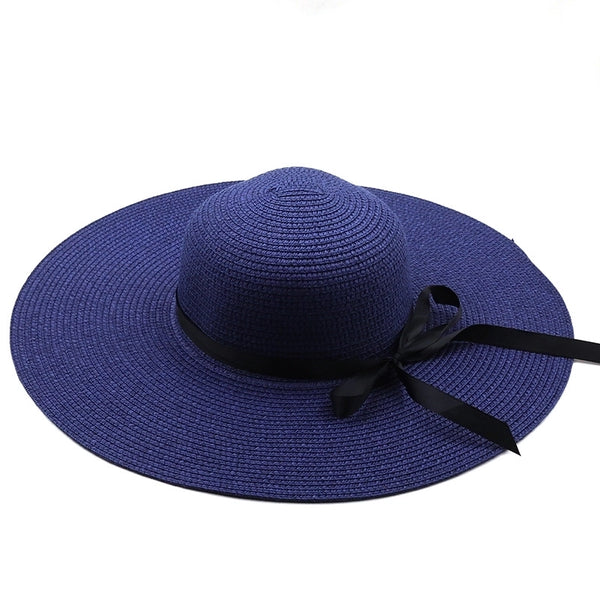 Summer New Seaside Big-brimmed Ladies Straw Hat Travel Foldable Bow Dome Straw Hat