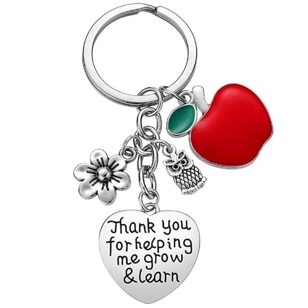 Teacher's Day Gift Dripping Oil  Small Flower Owl Pendant Stainless Steel Lettering Keychain