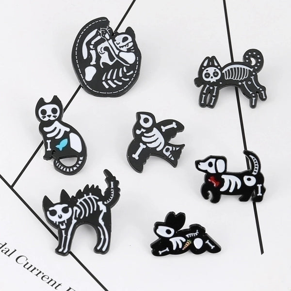 Tide Creative Cartoon Skull Cat Alloy Brooch Collar Pin