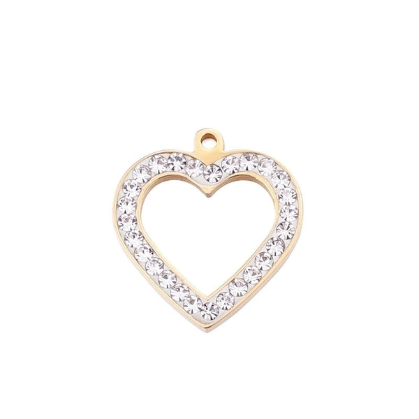 Titanium Steel Artificial Rhinestones 18K Gold Plated Heart Shape Pendant