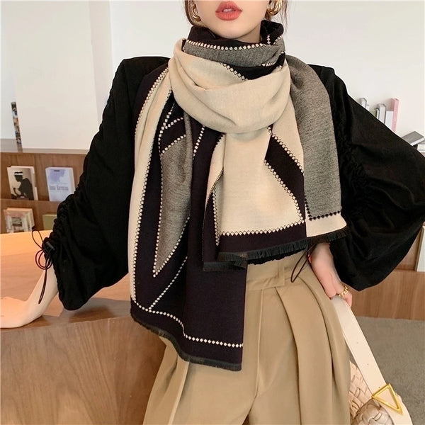 Trendy All-match Cashmere Shawl Dual-use Long Thick Warm Scarf