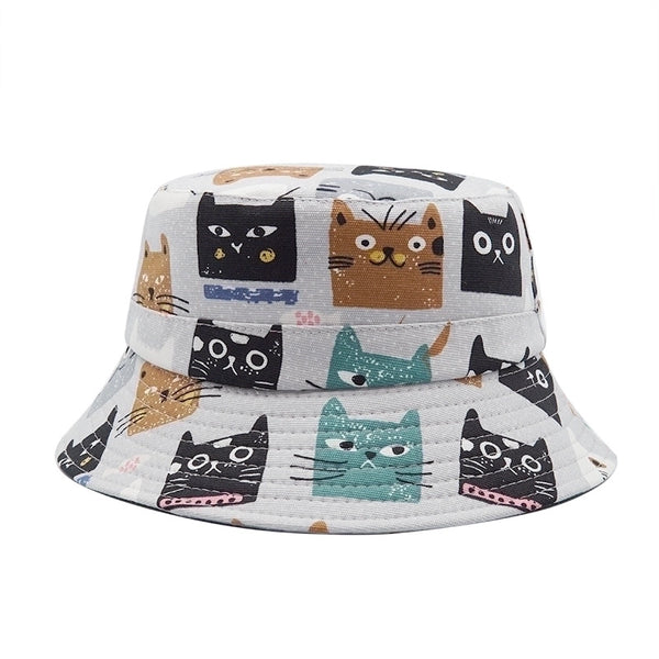 Unisex Basic Cat Flat Eaves Bucket Hat