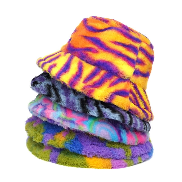 Unisex Beach Color Block Printing Flat Eaves Bucket Hat