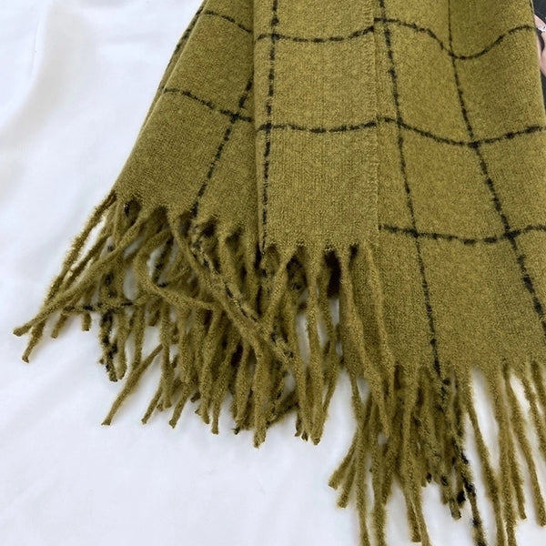 Unisex British Style Plaid Imitation Cashmere Tassel Scarf