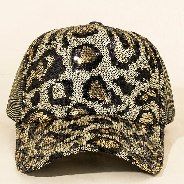 Unisex Casual Classic Style Shiny Leopard Sequins Net Yarn Curved Eaves Baseball Cap