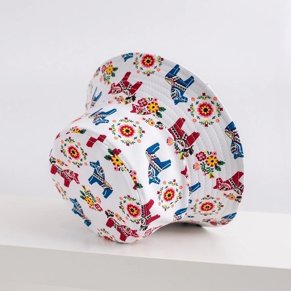 Unisex Casual Simple Style Cartoon Horse Printing Wide Eaves Bucket Hat