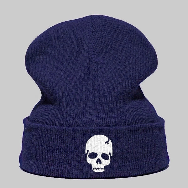 Unisex Casual Skull Embroidery Eaveless Wool Cap