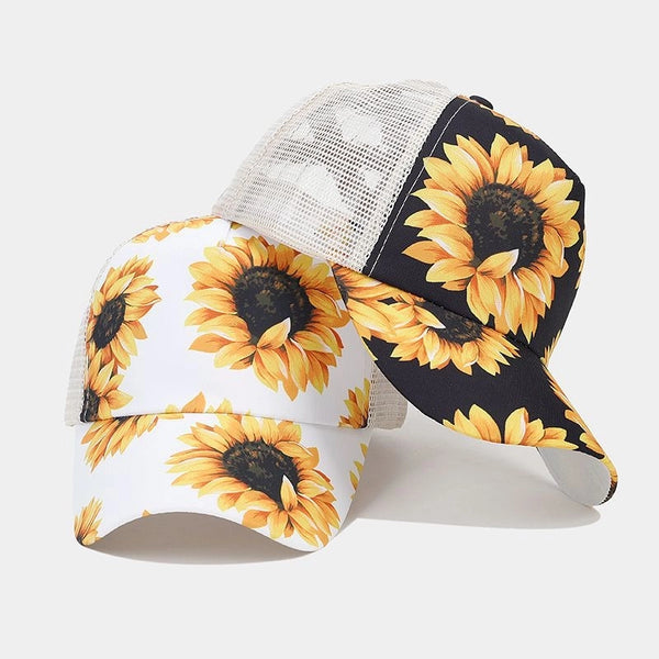 Unisex Casual Sunflower Leopard Printing Curved Eaves Baseball Cap