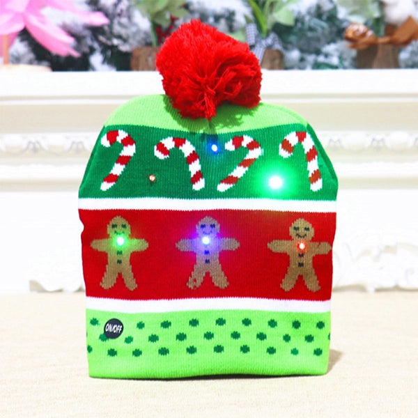 Unisex Cute Shiny Christmas Tree Gingerbread Crimping Beanie Hat