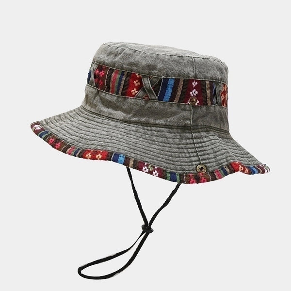 Unisex Ethnic Style Geometric Wide Eaves Bucket Hat