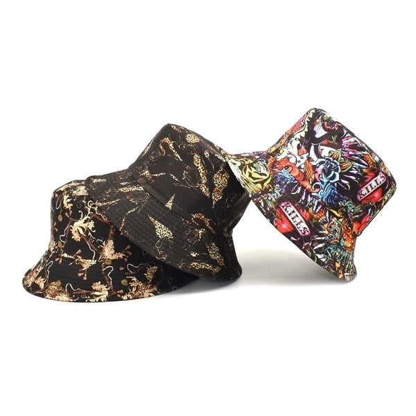 Unisex Fashion Skull Printing Wide Eaves Bucket Hat