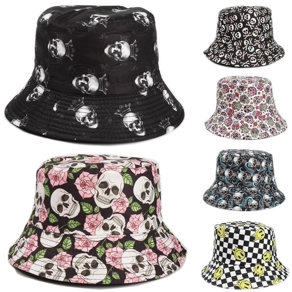 Unisex Fashion Skull Printing Wide Eaves Bucket Hat