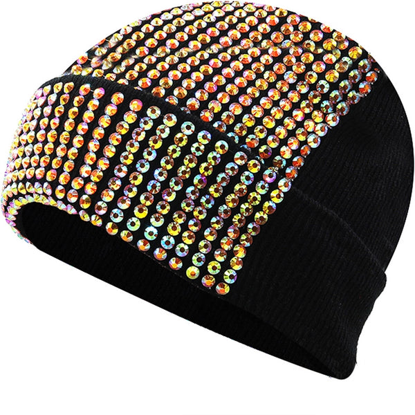 Unisex Fashion Solid Color Rhinestone Crimping Wool Cap