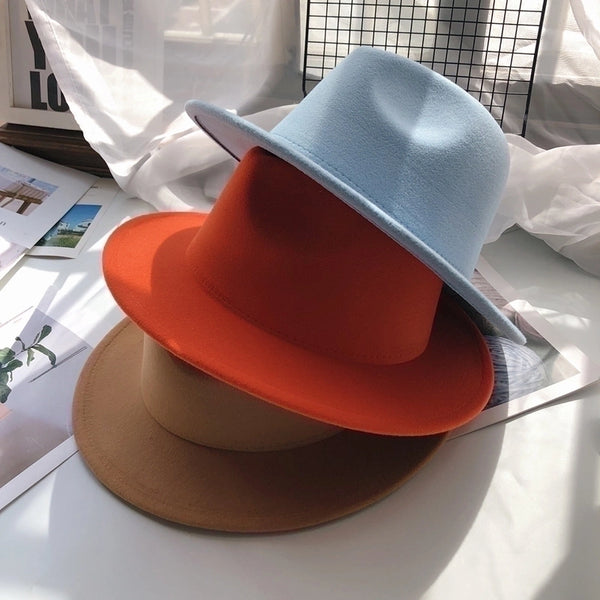 Unisex Fashion Solid Color Wide Eaves Felt Hat