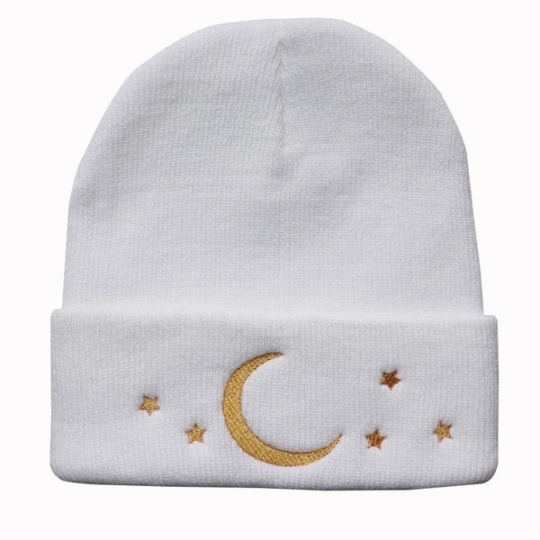 Unisex Fashion Star Moon Embroidery Crimping Wool Cap