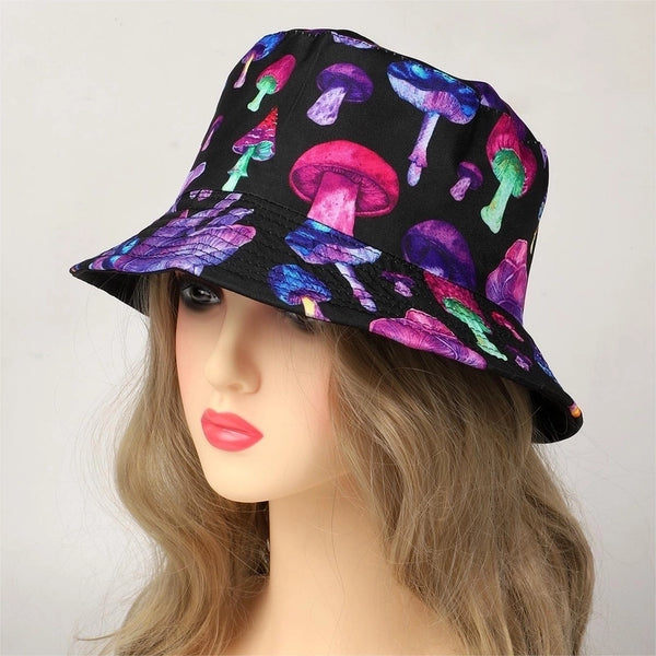 Unisex Hawaiian Beach Mushroom Printing Wide Eaves Bucket Hat