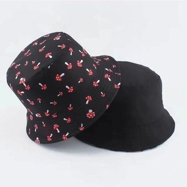 Unisex Hip-hop Rock Letter Mushroom Shark Printing Flat Eaves Bucket Hat