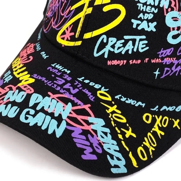 Unisex Hip-hop Streetwear Letter Graffiti Printing Curved Eaves Baseball Cap