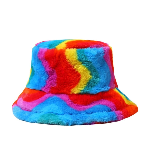 Unisex Retro Rainbow Leopard Wide Eaves Bucket Hat