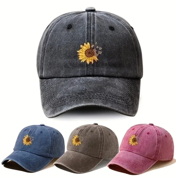 Unisex Retro Simple Style Sunflower Printing Curved Eaves Baseball Cap