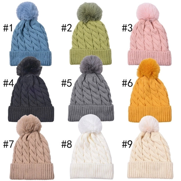 Unisex Simple Style Classic Style Solid Color Twist Pom Poms Wool Cap