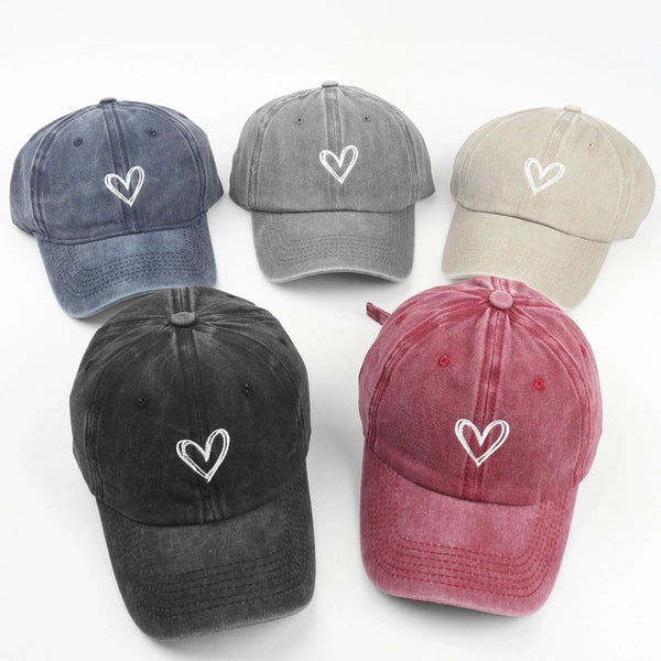 Unisex Simple Style Heart Shape Embroidery Curved Eaves Baseball Cap