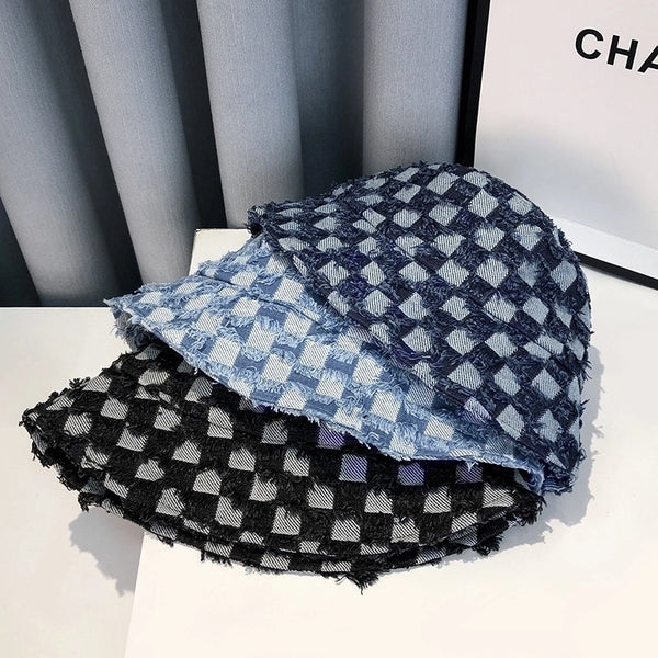 Unisex Simple Style Plaid Wide Eaves Bucket Hat