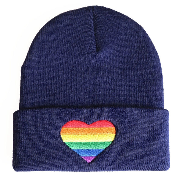 Unisex Simple Style Rainbow Heart Shape Embroidery Crimping Wool Cap