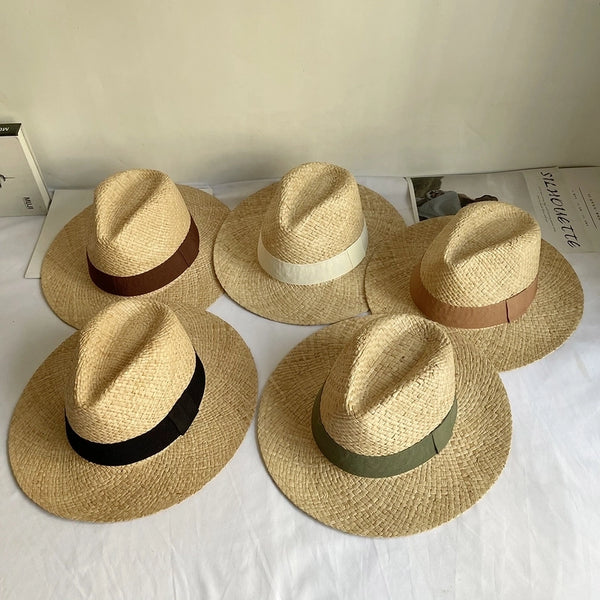 Unisex Vacation Solid Color Flat Eaves Straw Hat