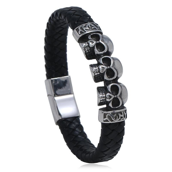 Vintage Stainless Steel Skull Leather Bracelet Nhpk142790