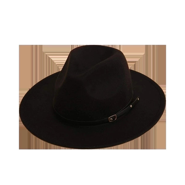 Wine Red Hat New Belt Word Buckle Top Hat Autumn And Winter Woolen Jazz Hat Wide-brimmed Sun Hat