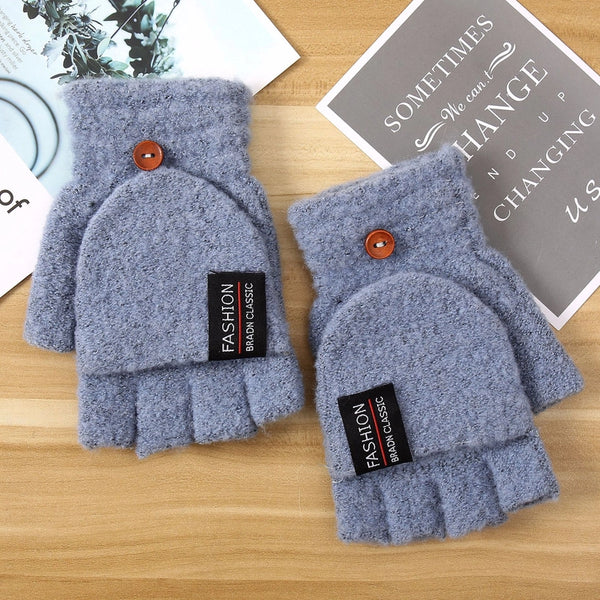 Winter New Knitted Flip Half Finger Gloves Men's Reverse Cover Warm Gloves Thickened Covered Gloves Manufacturers Wholesale