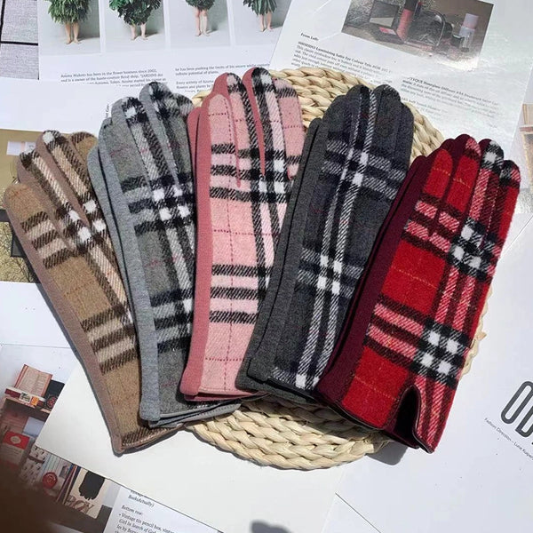 Women's Basic Lady Simple Style Plaid Gloves 1 Set