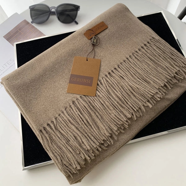 Women's Basic Solid Color Imitation Cashmere Tassel Scarf