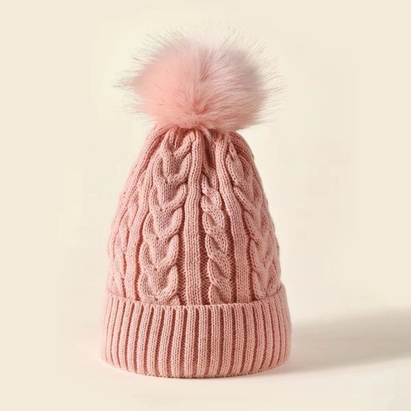 Women's Basic Solid Color Pom Poms Crimping Wool Cap