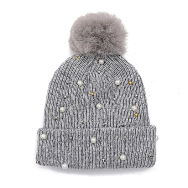 Women's Basic Sweet Simple Style Solid Color Pom Poms Pearl Eaveless Wool Cap