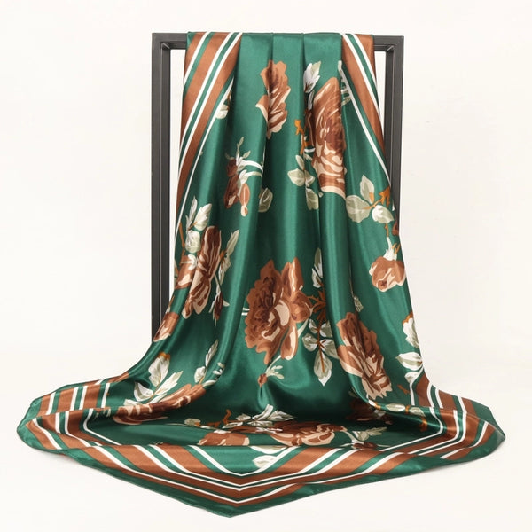 Women's Casual Flower Satin Printing Silk Scarf