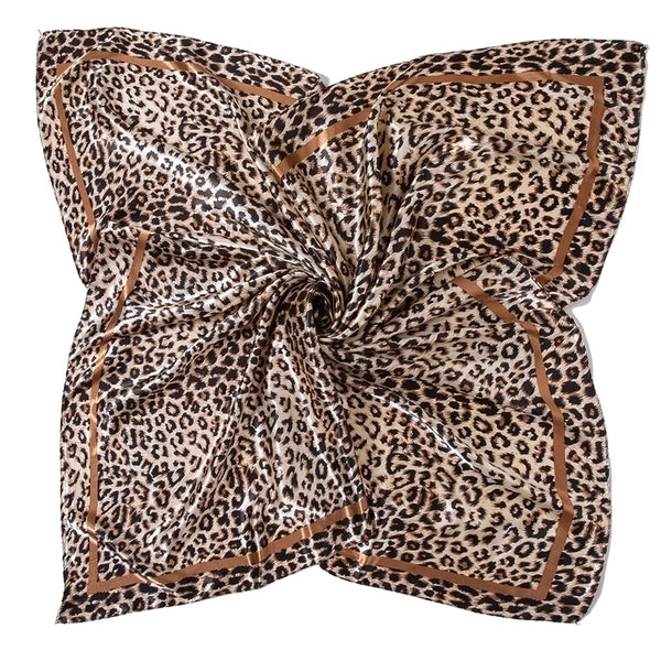 Women's Casual Hip-Hop Sports Leopard Satin Printing And Dyeing Silk Scarf