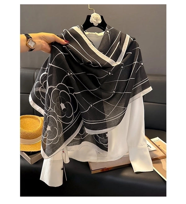 Women's Casual Simple Style Flower Cotton And Linen Printing Scarf