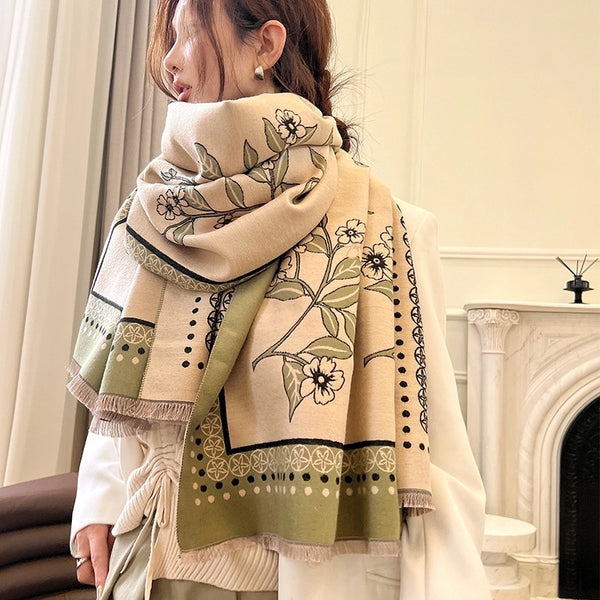 Women's Casual Simple Style Flower Imitation Cashmere Scarf