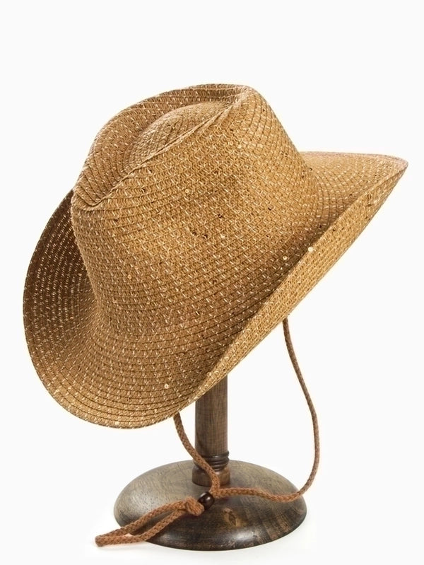 Women's Casual Solid Color Sequins Crimping Big Eaves Straw Hat