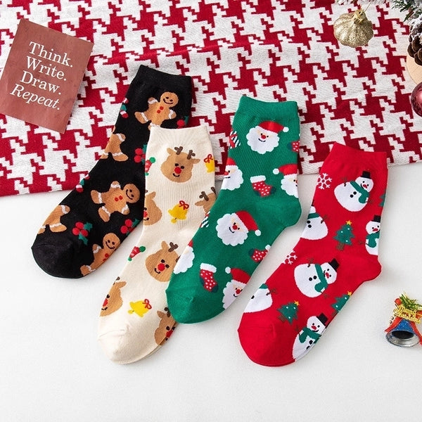 Women's Christmas Cartoon Nylon Cotton Jacquard Crew Socks A Pair