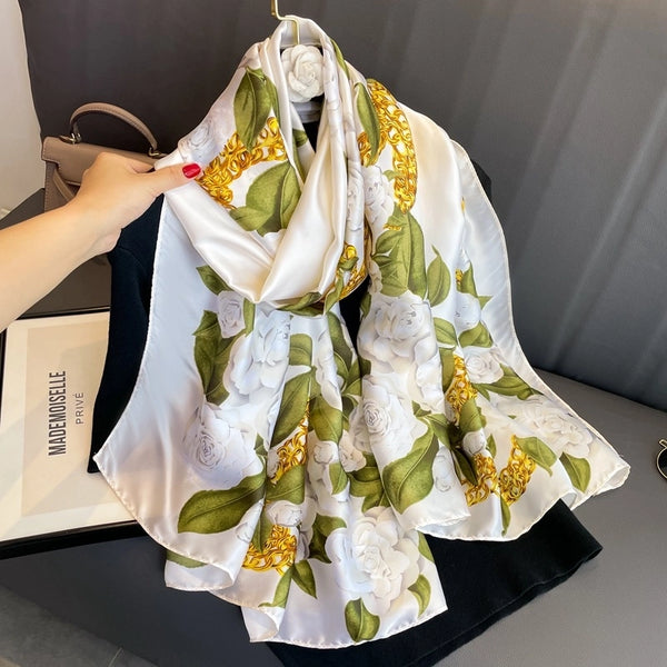 Women's Classic Style Flower Satin Printing Scarf