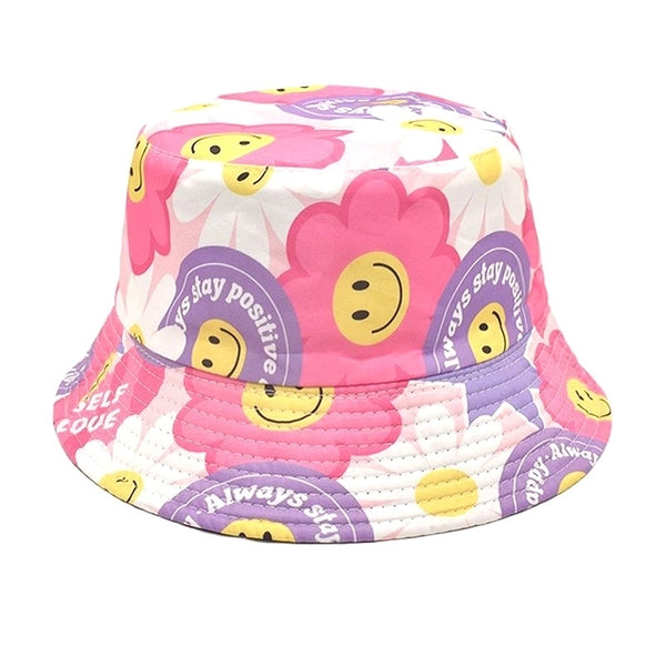 Women's Commute Smile Face Printing Flat Eaves Bucket Hat