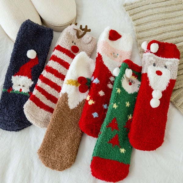 Christmas Cute Women'S Santa Claus Christmas Socks Polyester Patchwork Crew Socks 1 Set