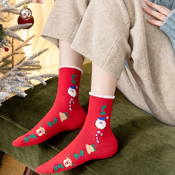 Women's Cute Santa Claus Elk Cotton Crew Socks