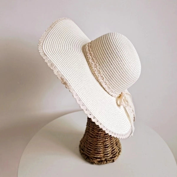 Women's Elegant Basic Bow Knot Big Eaves Straw Hat