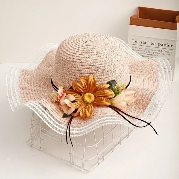 Women's Elegant Basic Flower Patchwork Flat Eaves Straw Hat