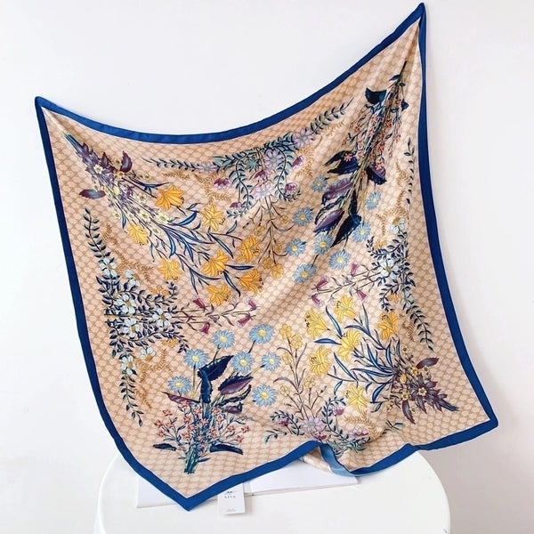 Women's Elegant Color Block Satin Printing Silk Scarf